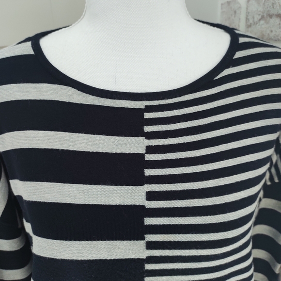 Navy and Gray Stripe Tunic Length Boat Neck Sweater | Size 14 | GERRY WEBER | - Picture 1 of 11